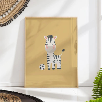 Soccer Zebra Nursery Canvas Wall Art, Safari Sports Decor for Kids Room