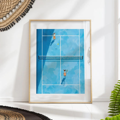 Tennis Dogs Canvas Wall Art, Minimalist Court Print, Modern Dog Sports Decor
