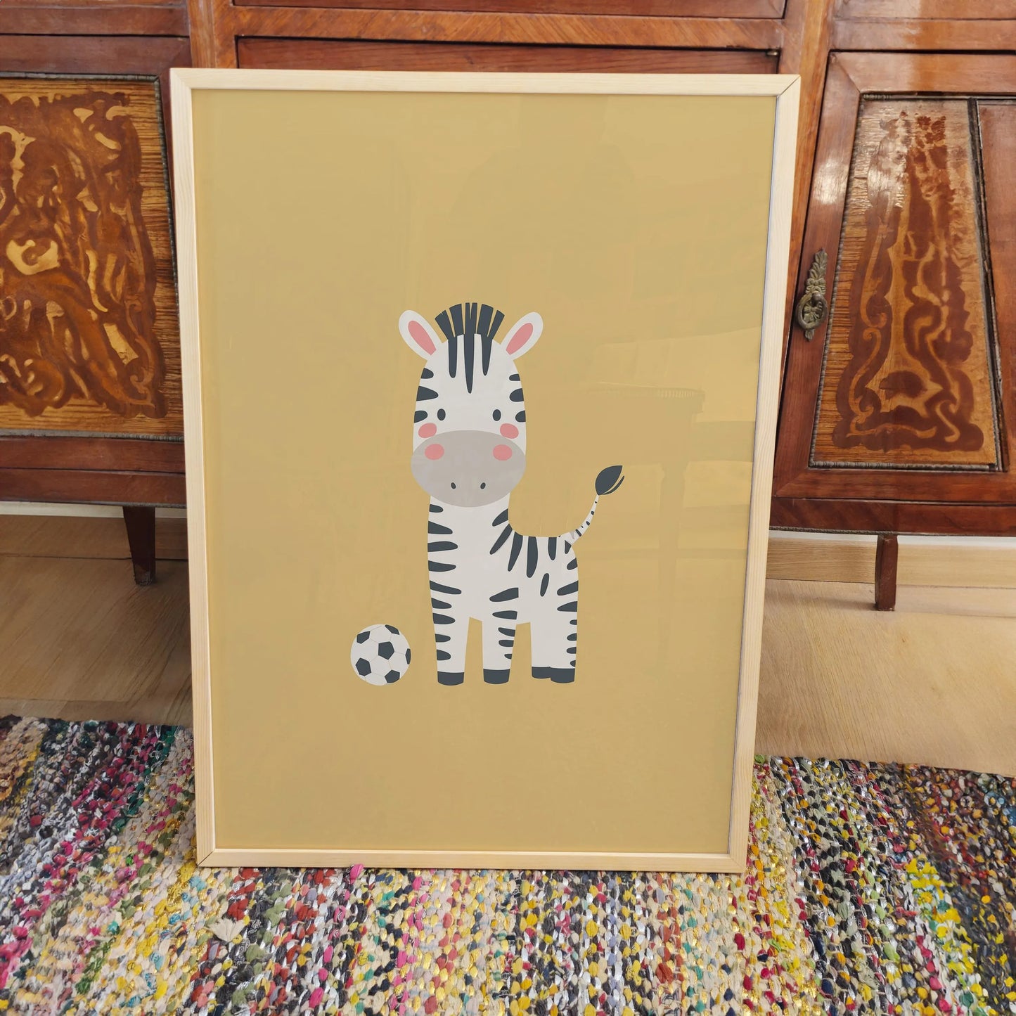 Soccer Zebra Nursery Canvas Wall Art, Safari Sports Decor for Kids Room