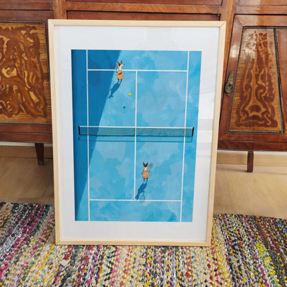 Tennis Dogs Canvas Wall Art, Minimalist Court Print, Modern Dog Sports Decor