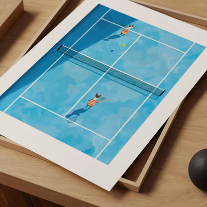 Tennis Dogs Canvas Wall Art, Minimalist Court Print, Modern Dog Sports Decor