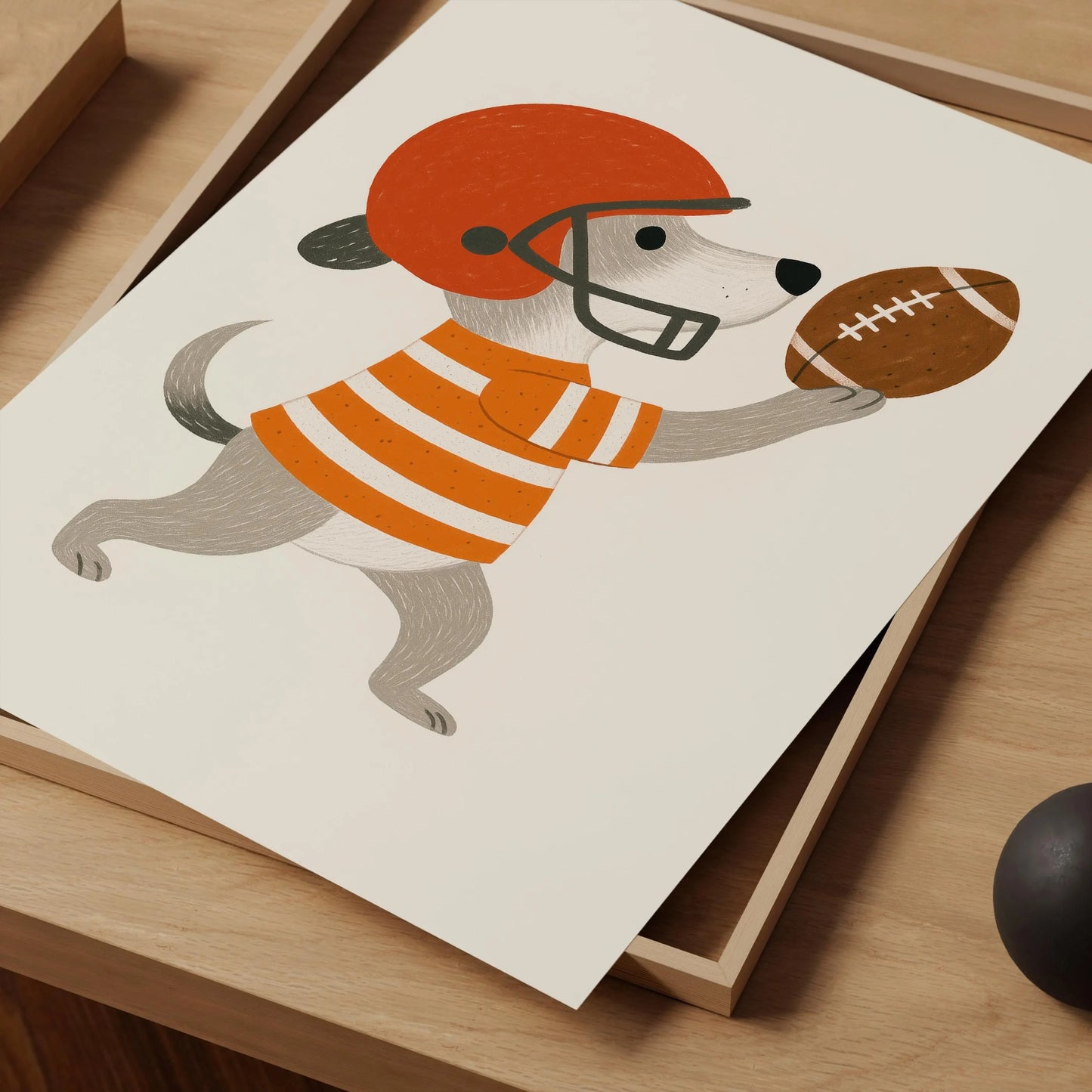 Dog Playing Football Canvas Wall Art, Cute Nursery Sports Poster