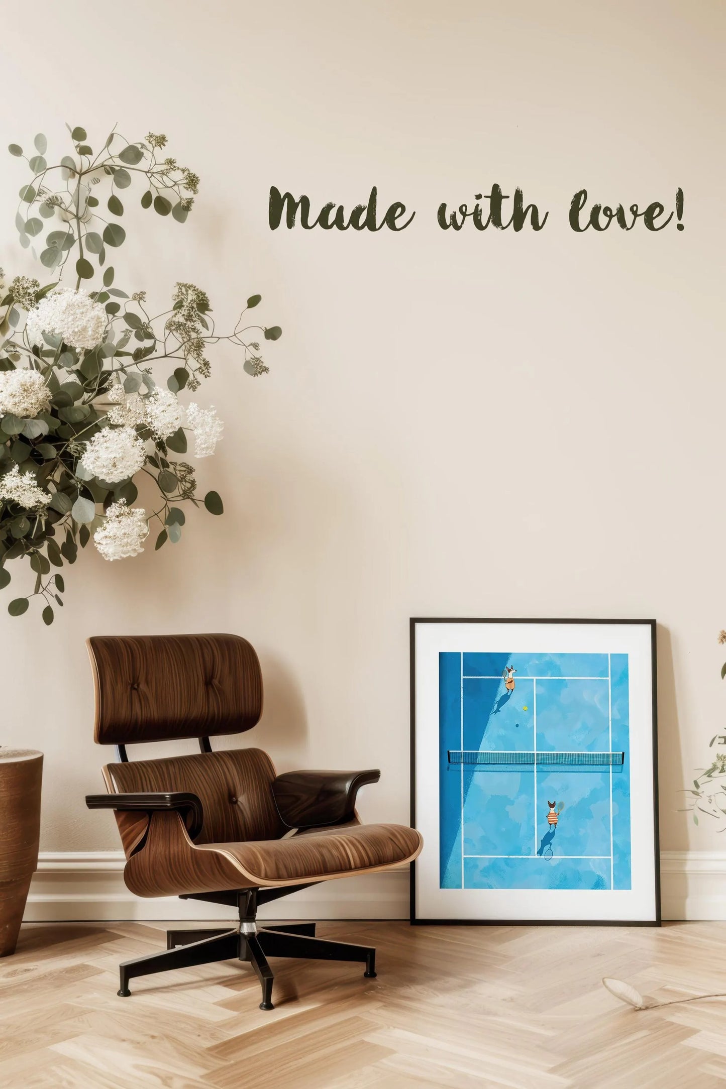 Tennis Dogs Canvas Wall Art, Minimalist Court Print, Modern Dog Sports Decor