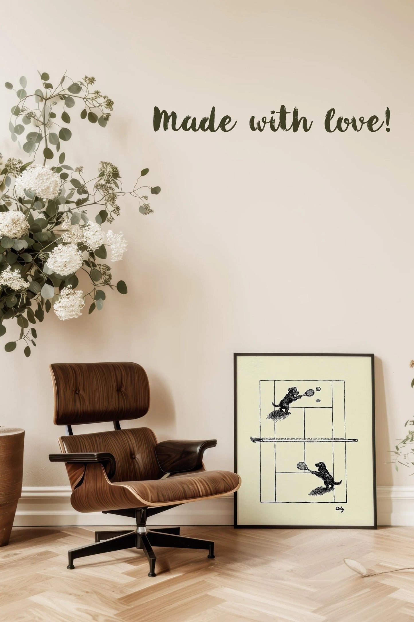 Dogs Playing Tennis Canvas Wall Art, Vintage Ink Drawing Print,